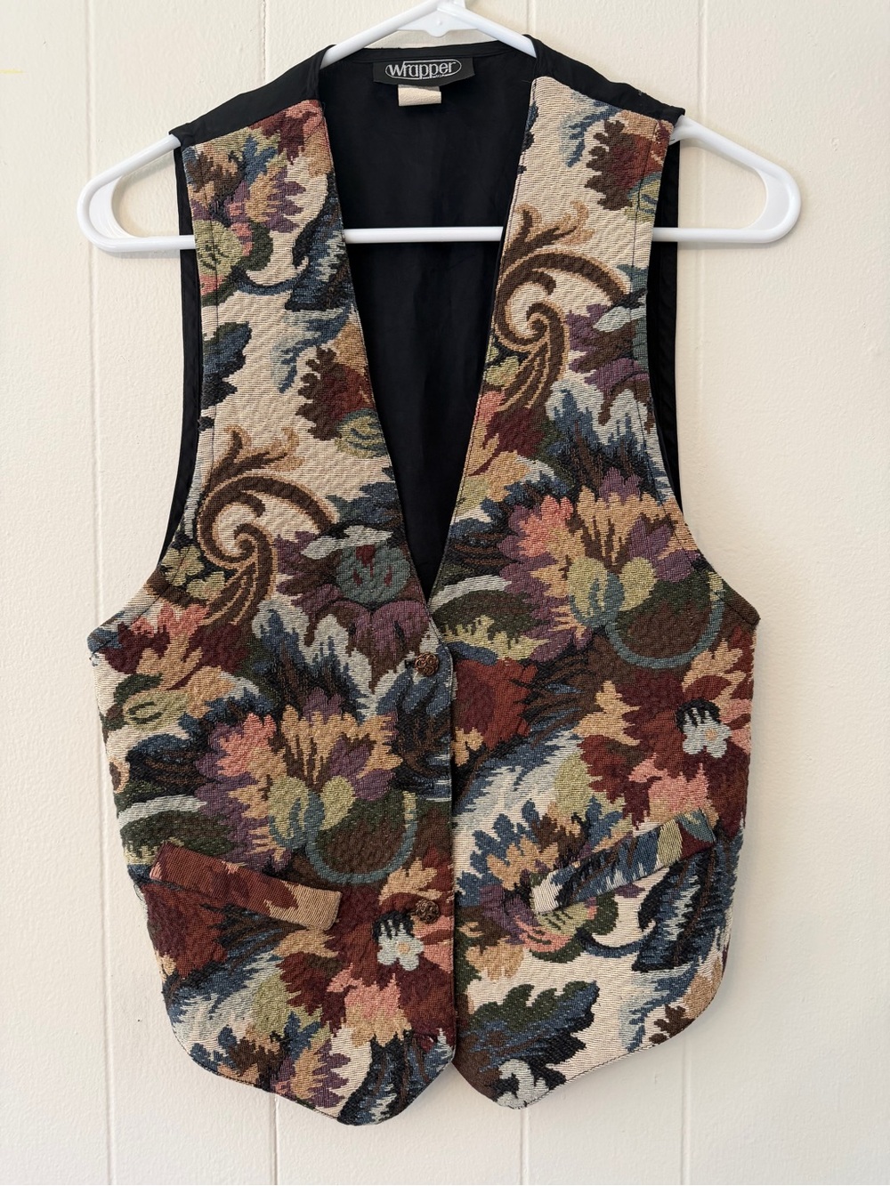 VTG 90’s Wrapper Floral Tapestry Vest Multicolor S Grandmacore Boho Western